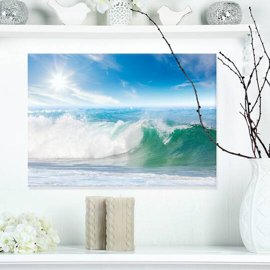 Designart - White and Blue Waves under Sun